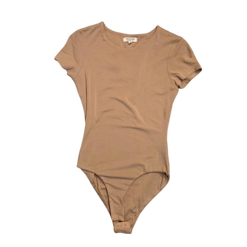 Set of 2 Bodysuit Short Sleeves Size Small Stretch Purple Tan Beige - Picture 2 of 16